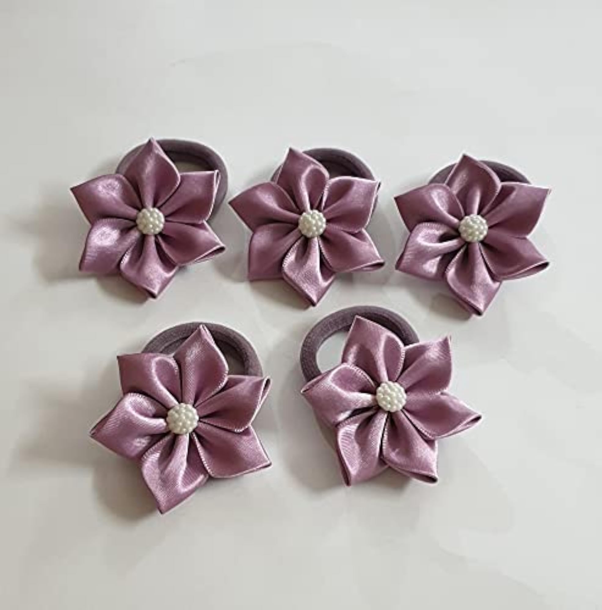 5pc Onion Colour Flower Ponytail Band Set for Girls
